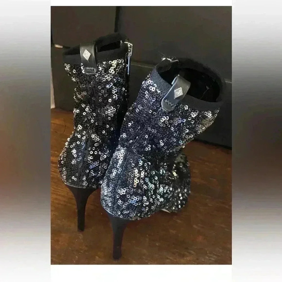 Sam Edelman Black Olson Galaxy Sequin Stiletto Sock Bootie Size 9.5 Sparkle - Picture 8 of 9